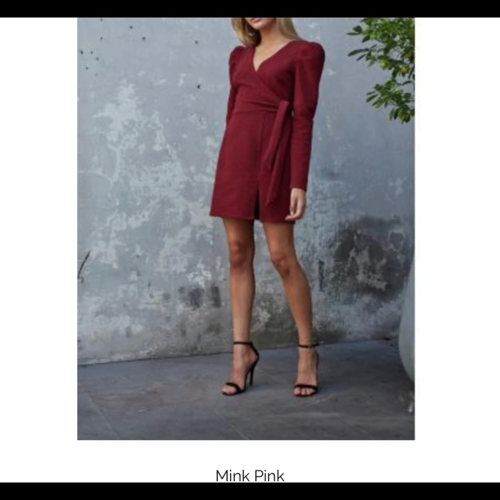 Mink Pink Mp/C Textured V Mock Wrap Tie Belt Puff… - image 2